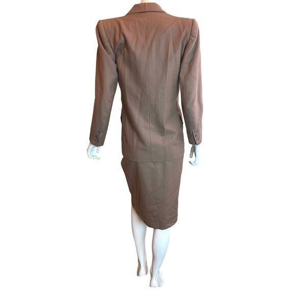Saint Laurent Rive Gauche Suit Womens 34 XS Brown Double Breasted Blazer Skirt - Picture 2 of 12